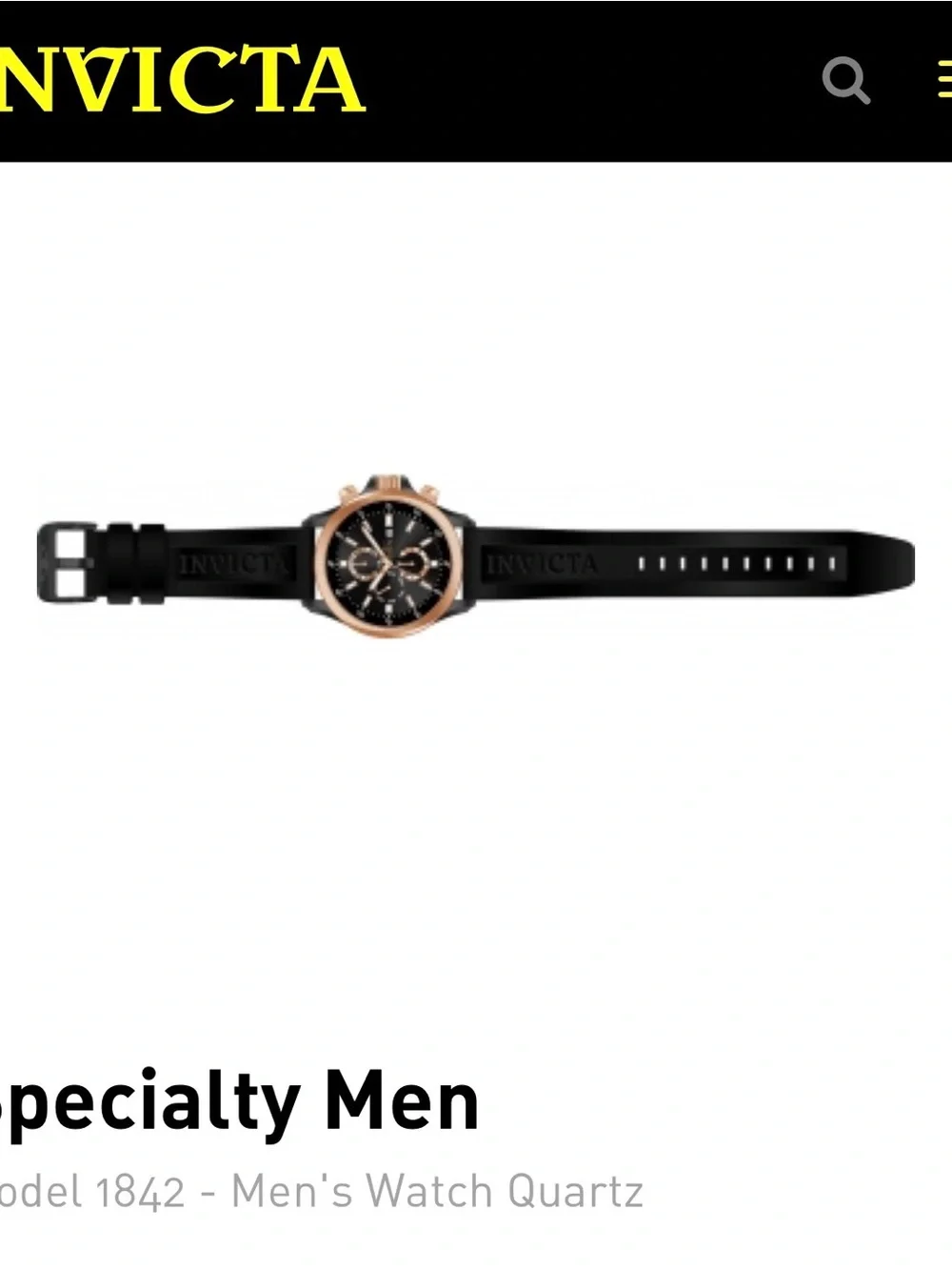 Invicta Specialty GMT watch, featuring a rose gold-tone case and a black dial.
